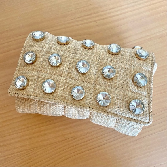 Zara cream wicker jewel embellished quilted crossbody bag - Picture 7 of 11